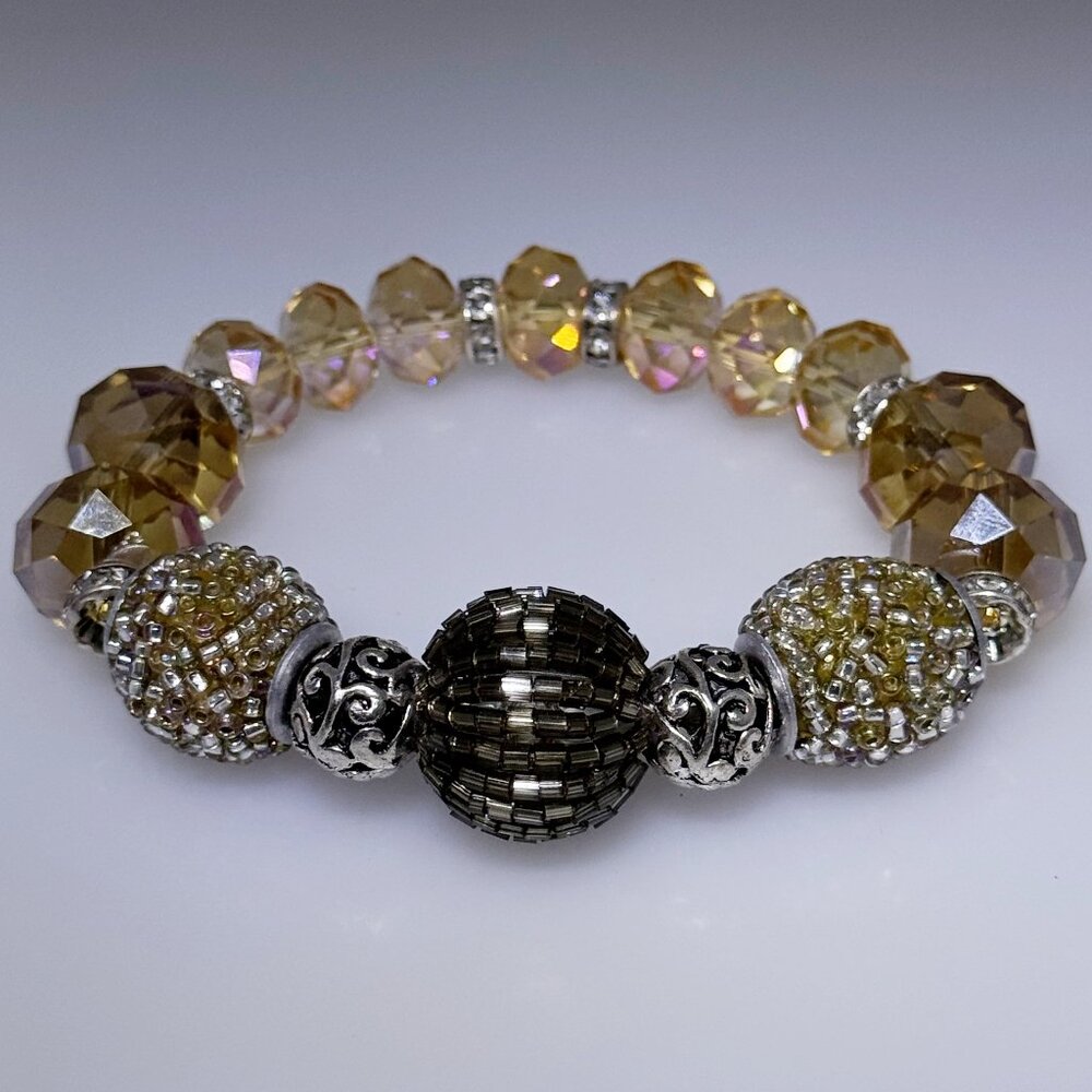 Crystal and ornate bead bracelet, elastic, NWOT